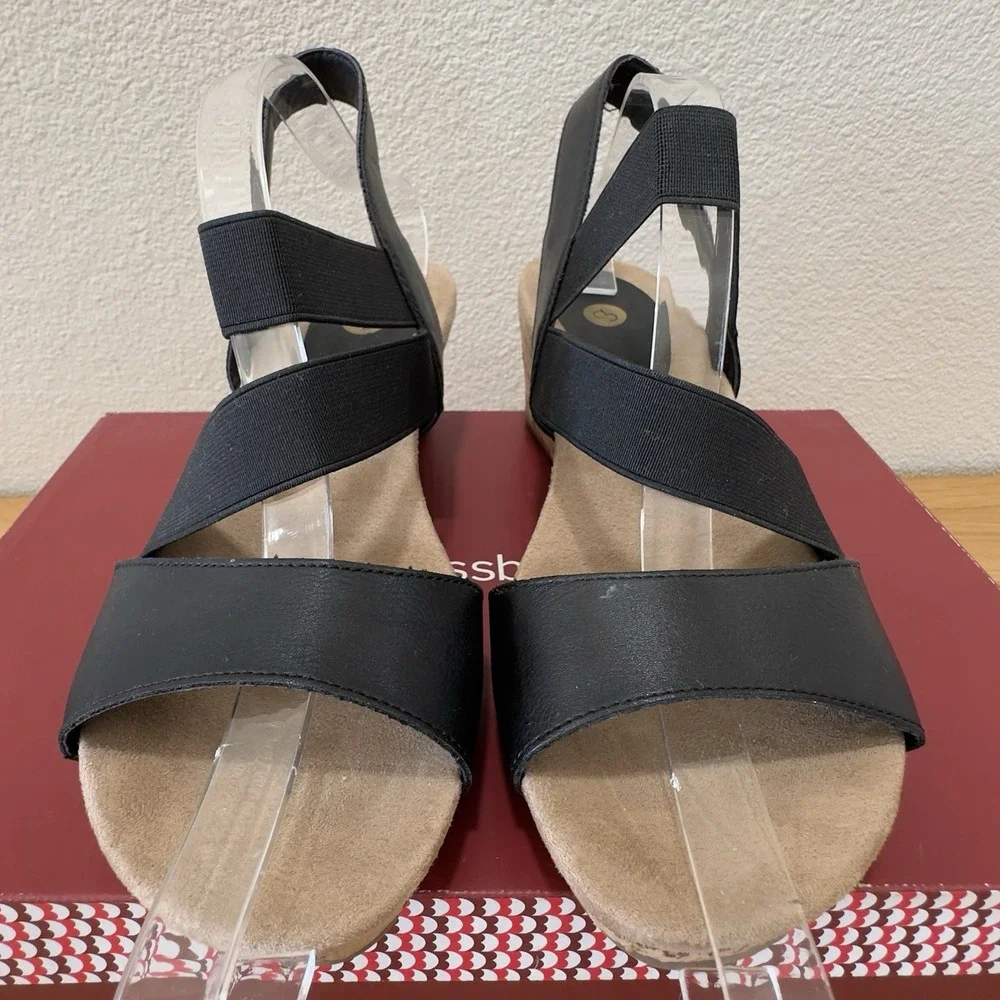Dress‎ Barn Cork Wedge Heels Espadrilles Black TINA Womens Size 8 Worn1 Sandals